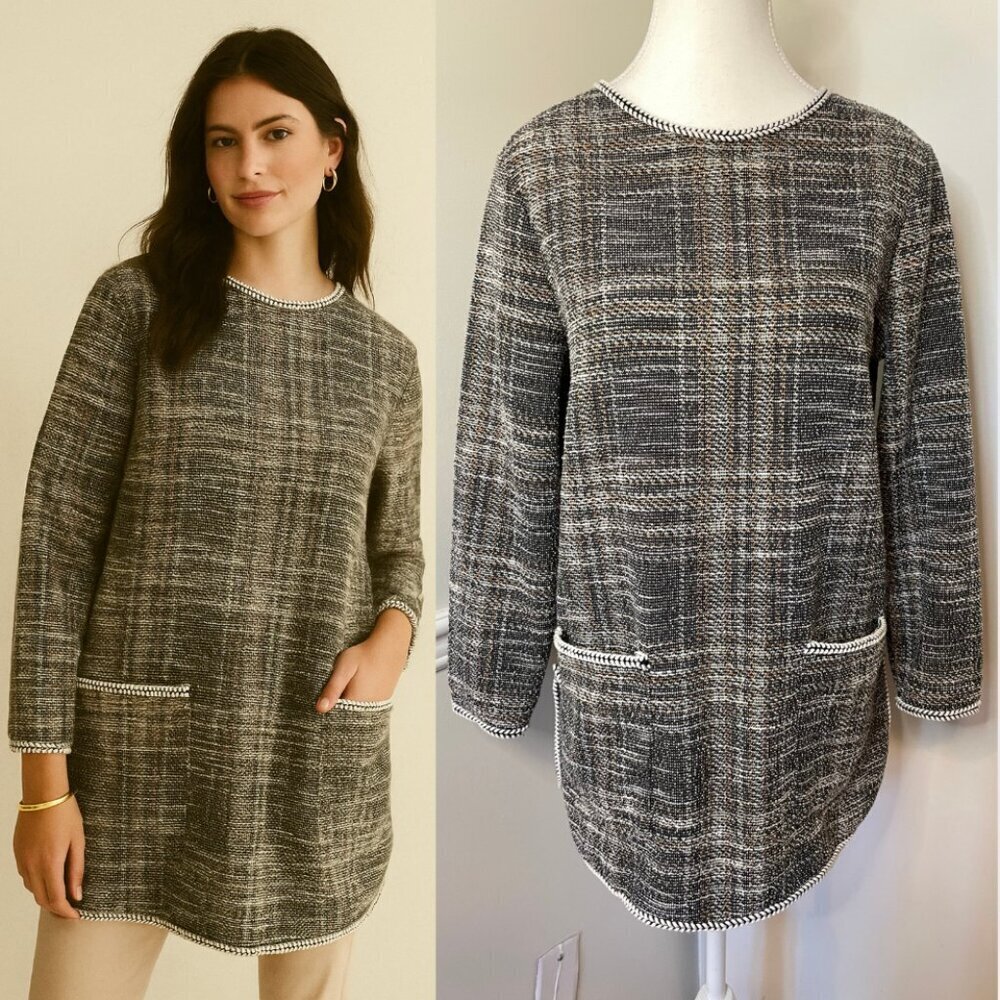 Max Studio Tweed Plaid Tunic Top S